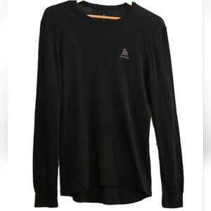 ODLO Men's Black Layering Crewneck Longsleeve Ribbed Lightweight Tee Size L